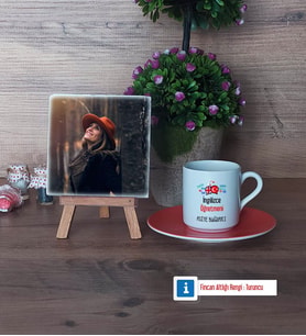 İngilizce Öğretmeni Fotoğraflı Dekoratif Taş, Ahşap Altlıklı Türk Kahvesi Fincanı Hediye Öğretmenler Günü Hediyesi (Model 8)