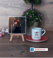 İngilizce Öğretmeni Fotoğraflı Dekoratif Taş, Ahşap Altlıklı Türk Kahvesi Fincanı Hediye Öğretmenler Günü Hediyesi (Model 8)