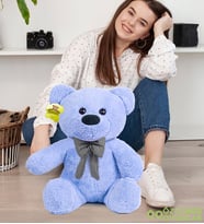 Oturan Peluş Ayıcık Papyonlu – Yumuşak ve Sevimli Hediyelik Ayı (Mavi)