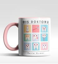 Kişiye Özel Diş Doktoru Tasarımlı Siyah Kupa (Beyaz-Pembe)