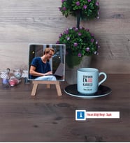 Erkek Kardeş Fotoğraflı Dekoratif Taş, Ahşap Altlıklı Türk Kahvesi Fincanı Hediye (Model 7)