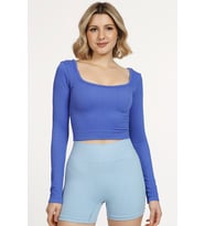 DoReMi Seamless Straplez Uzun Kollu Fitilli Büstiyer (Mavi)