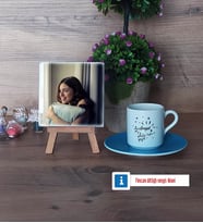 Doğum Günü Hediyesi Fotoğraflı Dekoratif Taş, Ahşap Altlıklı Türk Kahvesi Fincanı Hediye (Model 5)