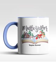 Kişiye Özel Mulu Yıllar Tasarımlı Siyah Kupa (Mavi)