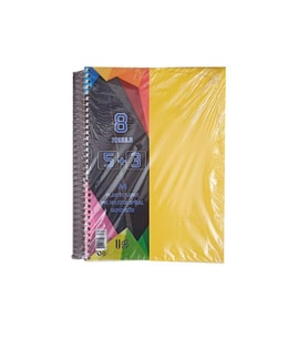 5+3 Ayraçlı Defter 8 Konulu 200 Yaprak 1 Adet 5 Kareli 3 Çizgili Spralli Plastik Kapak Seperatörlü (Sarı)