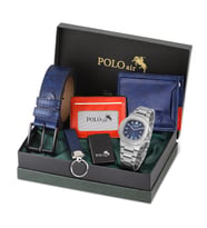 Polo Air Erkek Kemer Cüzdan Kartlık Anahtarlık Çakmak Kol Saati Hediyelik Kutusunda Set PL-0960E (Lacivert)