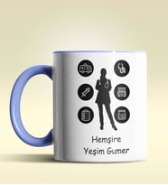 Kişiye Özel Hemşire Silüet (Bayan) 2 Tasarım Turuncu Kupa Bardak (Mavi)