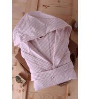 %100 Pamuklu Kapşonlu Pike Bornoz (Pembe)