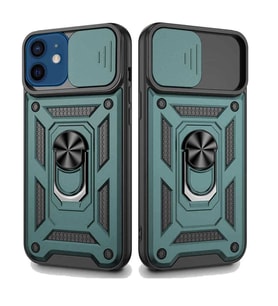 Apple iPhone 12 Uyumlu Kızaklı Kamera Korumalı Tank Kılıf (Yeşil)