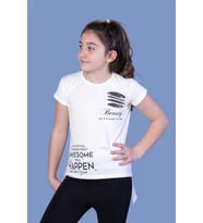 Toontoy  Kız Çocuk T-Shirt Göğsü Lazer Kesim Taşlı (Ekru)