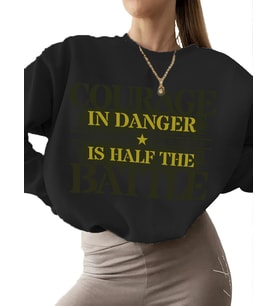 kadın Cesur asker Baskılı unisex Bej Sweatshirt Sweatshirt erkek kalın bisiklet yaka 3 iplik (Siyah)