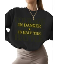 kadın Cesur asker Baskılı unisex Bej Sweatshirt Sweatshirt erkek kalın bisiklet yaka 3 iplik (Siyah)