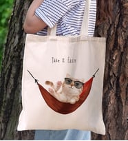BK Gift Kedi Tasarımlı Kanvas Bez Çanta, Baskılı Omuz Çantası, Alışveriş Çantası, Plaj Çantası, Arkadaşa Hediye (Model 2)