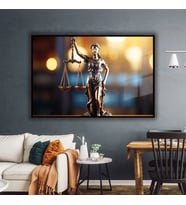 Metal Çerçeveli Yatay Cam Avukat Büro Tablosu Adalet Terazisi (Siyah)