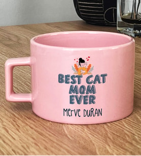 Kişiye Özel Best Cat Mom Ever Hediye Pastel Fincan En İyi Kedi Annesi (Pembe)