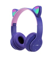 SW88 Ledli RGB Kedi Kulağı Aydınlatmalı Bluetooth Mikrofonlu Katlanabilir Kulaklık TF Kart/ AUX (Mavi)