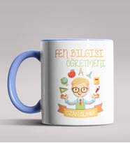 Kişiye Özel Fen Bilgisi Öğretmeni Tasarımlı Siyah Renk Kupa 5 (Mavi)