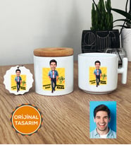 Kişiye Özel Karikatürlü Baba Hediye Seti T Kupa, Kalemlik, Anahtarlık Babaya Babalar Günü Doğum Günü Hediyesi (Beyaz)