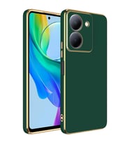 Vivo Y36 4G Kılıf Kenarları Gold Kamera Korumalı Renkli Pastel Silikon Mavi Açık BARK (Koyu Yeşil)