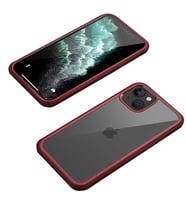 iPhone 13 Mini Kılıf Ön Arka Tam Koruma Silikon Temperli Cam Kapak (Kırmızı)