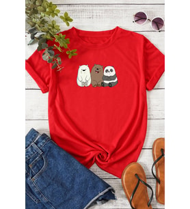 Unisex Kafadar Ayılar Tasarım Tshirt (Kırmızı)