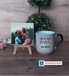 Babaya Hediye Fotoğraflı Dekoratif Taş, Kupa Bardak Beyaz Hediye (Model 10)