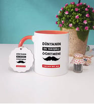 Dünyanın En Yakışıklı Öğretmeni Kupa Bardak ve Anahtarlık (Turuncu)