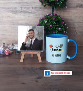 Bankacı Fotoğraflı Dekoratif Taş, Kupa Bardak Beyaz Hediye (Model 4)