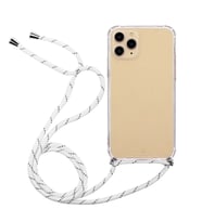 Apple iphone 11 PRO (5.8 inç) Şeffaf Boyun Askılı İpli Kordonlu Silikon Kılıf (Beyaz)