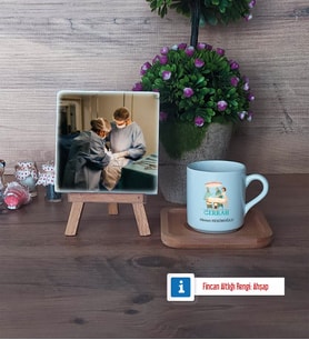 Cerraha Hediye Fotoğraflı Dekoratif Taş, Ahşap Altlıklı Türk Kahvesi Fincanı Hediye (Model 1)