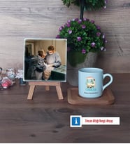 Cerraha Hediye Fotoğraflı Dekoratif Taş, Ahşap Altlıklı Türk Kahvesi Fincanı Hediye (Model 1)