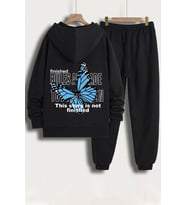 Unisex Kelebek Baskılı Eşofman Takımı (Siyah)