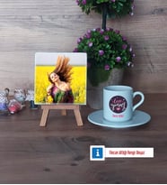 Love Yourself Fotoğraflı Dekoratif Taş, Ahşap Altlıklı Türk Kahvesi Fincanı Hediye (Model 2)