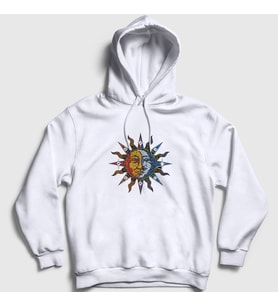 Presmono Unisex Beyaz Mosaic Sun Moon Güneş Ay Kapüşonlu Sweatshirt 408142tt (Beyaz)
