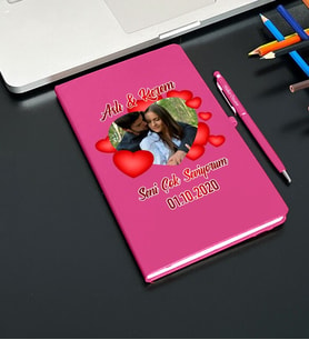 Sevgiliye Özel Deri Tasarım Defter (Pembe)