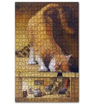 Cakapuzzle Fare Evini Dikizleyen Sarı Kedi Puzzle Yapboz MDF (Ahşap) (1000 Parça)