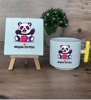 Sevimli Panda Hediye Seti Kupa Bardak T Kulplu ve Dekoratif Taş Arkadaşa Sevgiliye Hediye (Model 5)