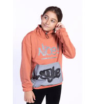Toontoy Kız Çocuk Bol Yaka Reklektörlü Kanguru Cepli Sweatshirt (Kiremit)