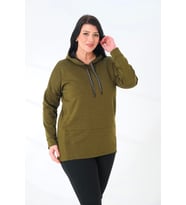 Büyük Beden Kapüşonlu Sweatshirt (Haki)