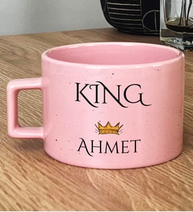 Kişiye Özel King Hediye Pastel Fincan Sevgiliye Hediye (Pembe)