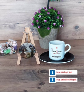 Fen Bilimleri Öğretmeni Türk Kahvesi Fincanı Ahşap Altlıklı ve Fotoğraflı Ahşap Anahtarlık Hediye (Model 7)