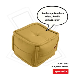 XPERMATE PuffyMod Dekoratif Kare Puf Orta Sehpa Ayak Uzatma Puf 40x40 cm (Hardal)