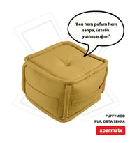 XPERMATE PuffyMod Dekoratif Kare Puf Orta Sehpa Ayak Uzatma Puf 40x40 cm (Hardal)