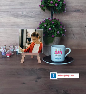 Öğretmenler Günü Hediyesi Fotoğraflı Dekoratif Taş, Ahşap Altlıklı Türk Kahvesi Fincanı Hediye (Model 7)