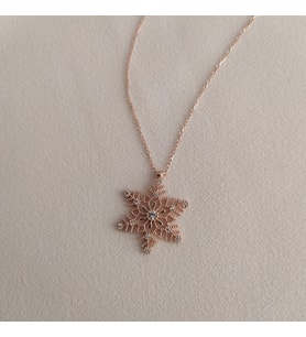 Taşlı Kar Tanesi Gümüş Kolye (Rose)