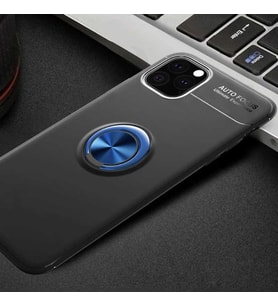 Apple iPhone 11 Pro Max Kılıf Zore Ravel Yüzüklü Silikon Kılıf (Siyah-Mavi)
