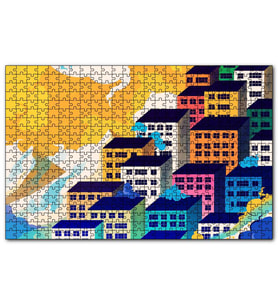 Cakapuzzle Renkli Gökdelenler ve Bulutlar  Puzzle Yapboz MDF (Ahşap) (255 Parça)