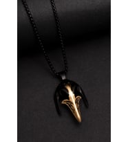 Erkek Kolye - Kuzgun Kafası Model Erkek Çelik Kolye - 316 L Paslanmaz Çelik 5212546859631 5213255647781 (Siyah-Gold)