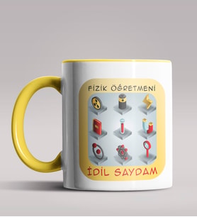 Kişiye Özel Fizik Öğretmeni Tasarımlı Siyah Renk Kupa Bardak 4 (Sarı)