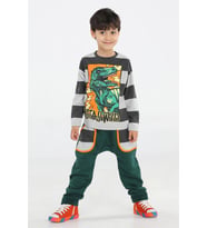 Casabony Original T-rex Sarı - Siyah Pantolon + T-shirt Alt Üst Takım BN-014 (Gri - Yeşil)